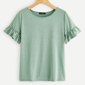 {SHEIN} Mint Ruffle Sleeve Tee